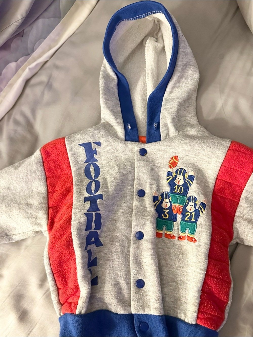 Eddie Bauer Gray Blue Red Kids Football Hooded Pea Coat